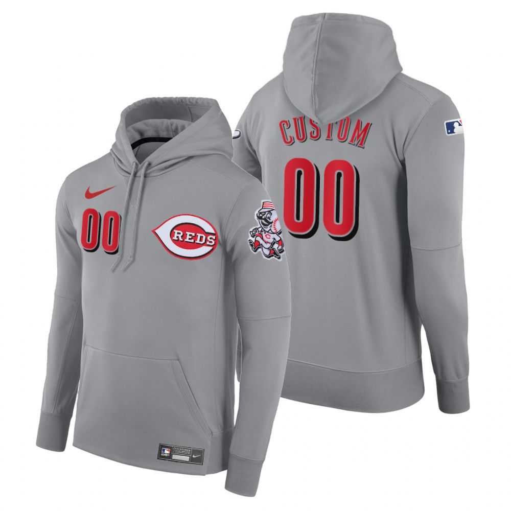 Men Cincinnati Reds 00 Custom gray road hoodie 2021 MLB Nike Jerseys